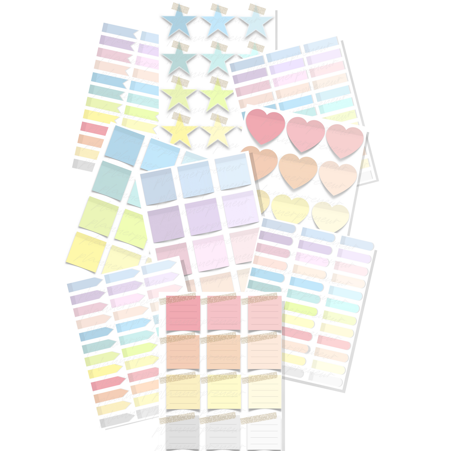 Digital Stickers 324 Pastel Digital Sticky Notes Bundle